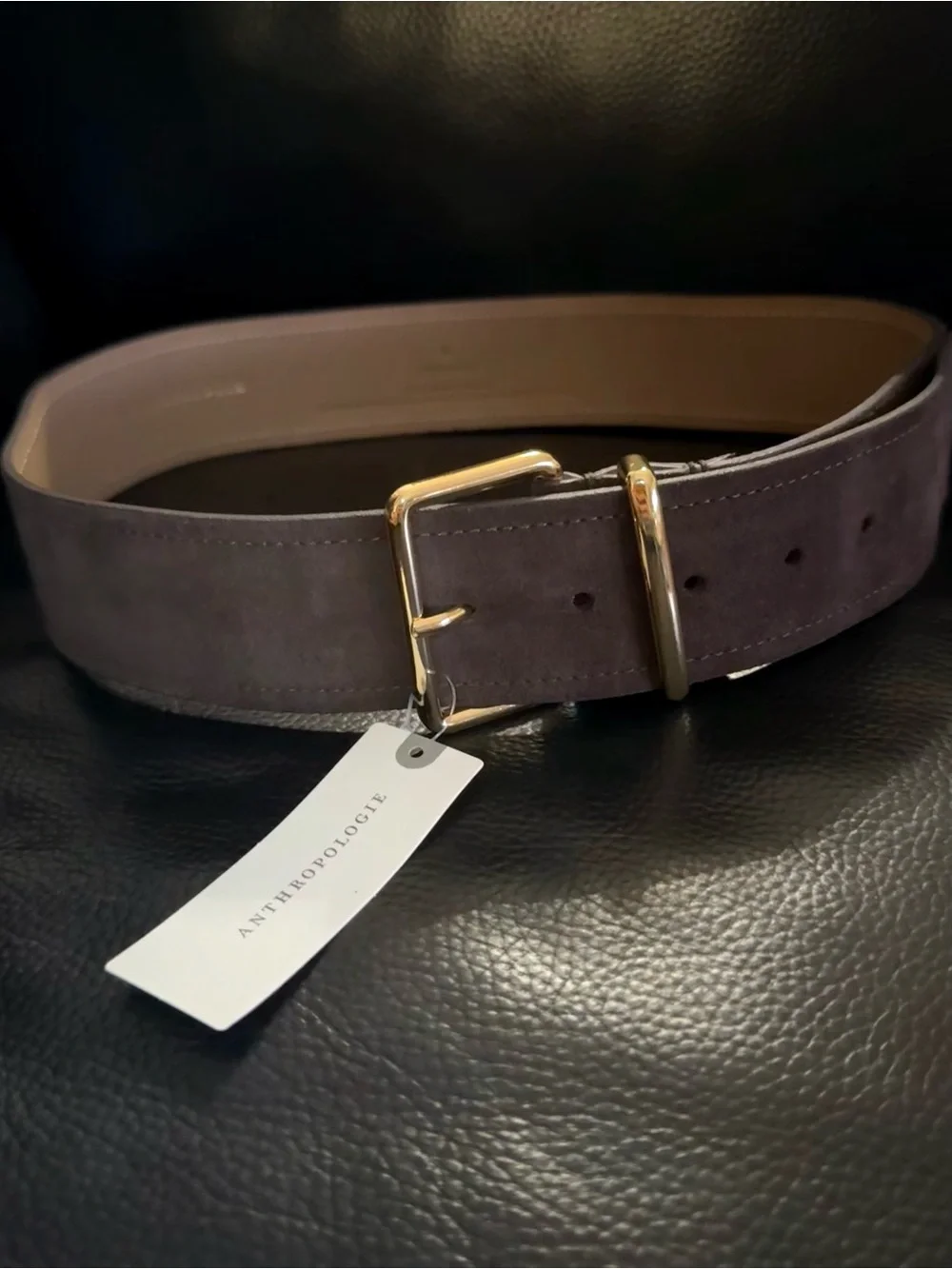 Anthropologie Brown Suede Belt with Gold Buckle 100% authentic Genuine Leather